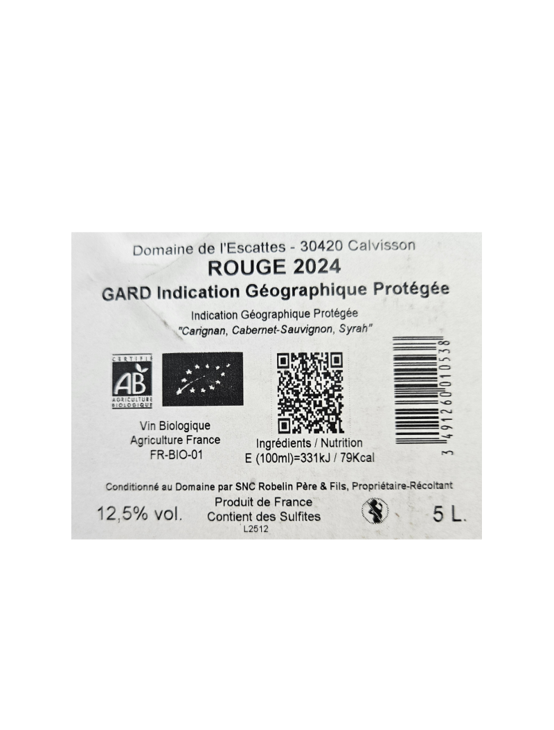 Domaine Escattes - Tradition IGP Gard - BIB 5L Rouge